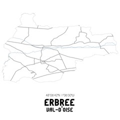 ERBREE Val-d'Oise. Minimalistic street map with black and white lines.