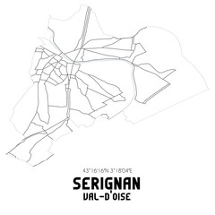 SERIGNAN Val-d'Oise. Minimalistic street map with black and white lines.