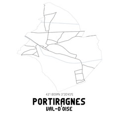 PORTIRAGNES Val-d'Oise. Minimalistic street map with black and white lines.