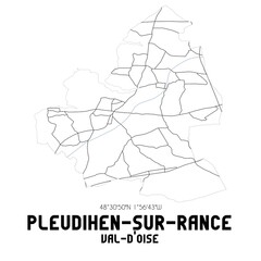 PLEUDIHEN-SUR-RANCE Val-d'Oise. Minimalistic street map with black and white lines.
