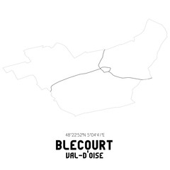 BLECOURT Val-d'Oise. Minimalistic street map with black and white lines.