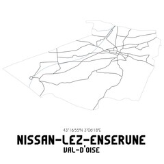 NISSAN-LEZ-ENSERUNE Val-d'Oise. Minimalistic street map with black and white lines.