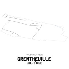 GRENTHEVILLE Val-d'Oise. Minimalistic street map with black and white lines.