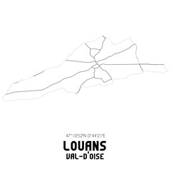 LOUANS Val-d'Oise. Minimalistic street map with black and white lines.