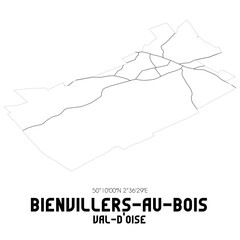 BIENVILLERS-AU-BOIS Val-d'Oise. Minimalistic street map with black and white lines.