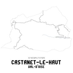 CASTANET-LE-HAUT Val-d'Oise. Minimalistic street map with black and white lines.