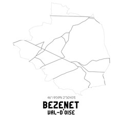 BEZENET Val-d'Oise. Minimalistic street map with black and white lines.