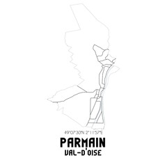 PARMAIN Val-d'Oise. Minimalistic street map with black and white lines.