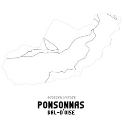 PONSONNAS Val-d'Oise. Minimalistic street map with black and white lines.