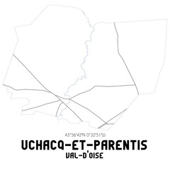 UCHACQ-ET-PARENTIS Val-d'Oise. Minimalistic street map with black and white lines.