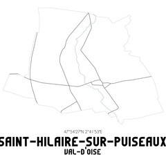 SAINT-HILAIRE-SUR-PUISEAUX Val-d'Oise. Minimalistic street map with black and white lines.