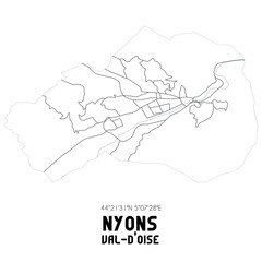 NYONS Val-d'Oise. Minimalistic street map with black and white lines.