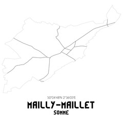 MAILLY-MAILLET Somme. Minimalistic street map with black and white lines.