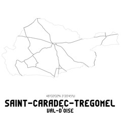 SAINT-CARADEC-TREGOMEL Val-d'Oise. Minimalistic street map with black and white lines.