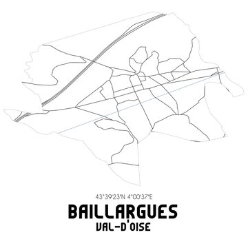 BAILLARGUES Val-d'Oise. Minimalistic street map with black and white lines.