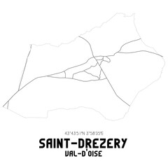 SAINT-DREZERY Val-d'Oise. Minimalistic street map with black and white lines.