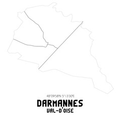 DARMANNES Val-d'Oise. Minimalistic street map with black and white lines.