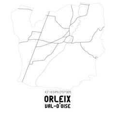 ORLEIX Val-d'Oise. Minimalistic street map with black and white lines.