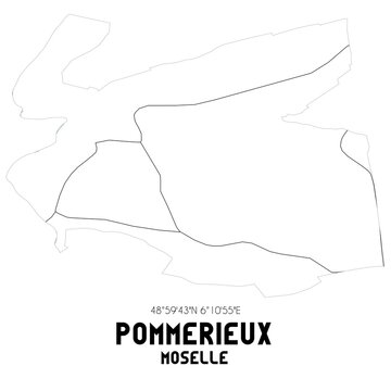 POMMERIEUX Moselle. Minimalistic street map with black and white lines.