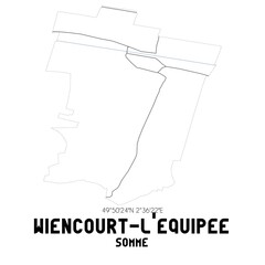 WIENCOURT-L'EQUIPEE Somme. Minimalistic street map with black and white lines.