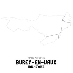 BUREY-EN-VAUX Val-d'Oise. Minimalistic street map with black and white lines.