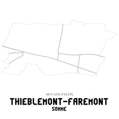 THIEBLEMONT-FAREMONT Somme. Minimalistic street map with black and white lines.