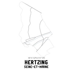 HERTZING Seine-et-Marne. Minimalistic street map with black and white lines.