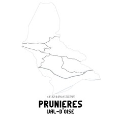 PRUNIERES Val-d'Oise. Minimalistic street map with black and white lines.