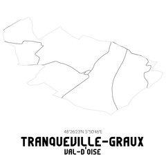 TRANQUEVILLE-GRAUX Val-d'Oise. Minimalistic street map with black and white lines.