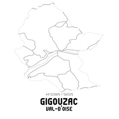 GIGOUZAC Val-d'Oise. Minimalistic street map with black and white lines.