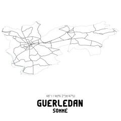 Obraz premium GUERLEDAN Somme. Minimalistic street map with black and white lines.