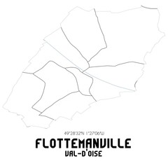 FLOTTEMANVILLE Val-d'Oise. Minimalistic street map with black and white lines.