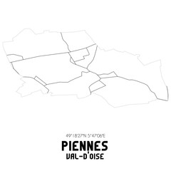 PIENNES Val-d'Oise. Minimalistic street map with black and white lines.