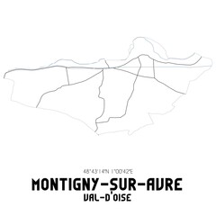 MONTIGNY-SUR-AVRE Val-d'Oise. Minimalistic street map with black and white lines.