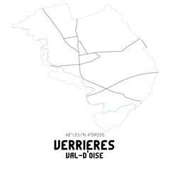 VERRIERES Val-d'Oise. Minimalistic street map with black and white lines.