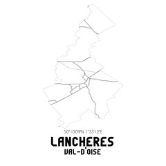 LANCHERES Val-d'Oise. Minimalistic street map with black and white lines.