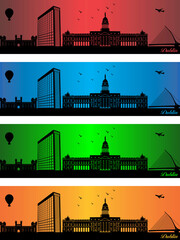 Dublin city in a four different colors - illustration, 
Town in colors background, 
City of Dublin