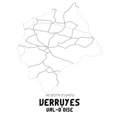 VERRUYES Val-d'Oise. Minimalistic street map with black and white lines.