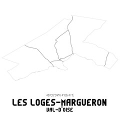 LES LOGES-MARGUERON Val-d'Oise. Minimalistic street map with black and white lines.