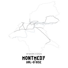 MONTMEDY Val-d'Oise. Minimalistic street map with black and white lines.