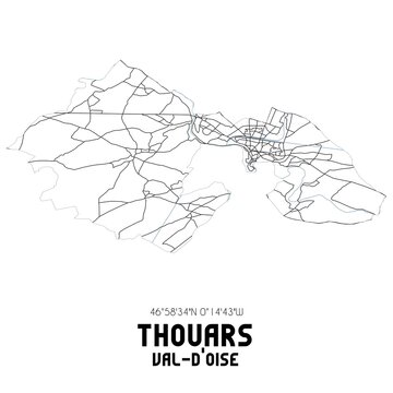 THOUARS Val-d'Oise. Minimalistic street map with black and white lines.