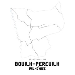 BOUILH-PEREUILH Val-d'Oise. Minimalistic street map with black and white lines.