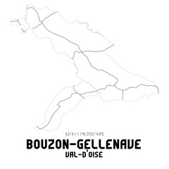 BOUZON-GELLENAVE Val-d'Oise. Minimalistic street map with black and white lines.