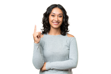 Young Argentinian woman over isolated background pointing up a great idea