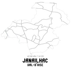 JANAILHAC Val-d'Oise. Minimalistic street map with black and white lines.