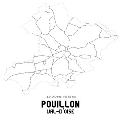 POUILLON Val-d'Oise. Minimalistic street map with black and white lines.