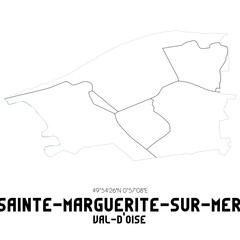 SAINTE-MARGUERITE-SUR-MER Val-d'Oise. Minimalistic street map with black and white lines.