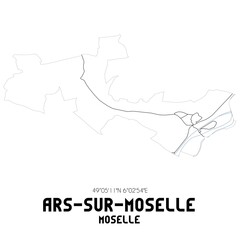 ARS-SUR-MOSELLE Moselle. Minimalistic street map with black and white lines.