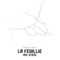 LA FEUILLIE Val-d'Oise. Minimalistic street map with black and white lines.