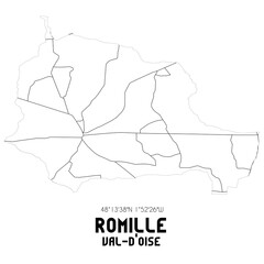 ROMILLE Val-d'Oise. Minimalistic street map with black and white lines.